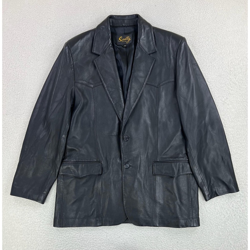 Scully Blazer Mens 44 Large Black Leather 2 Button Western Sport Coat Jacket